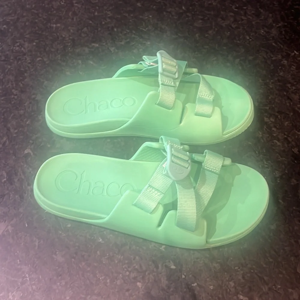 Kids Mint Green CHACO Slide Sandals